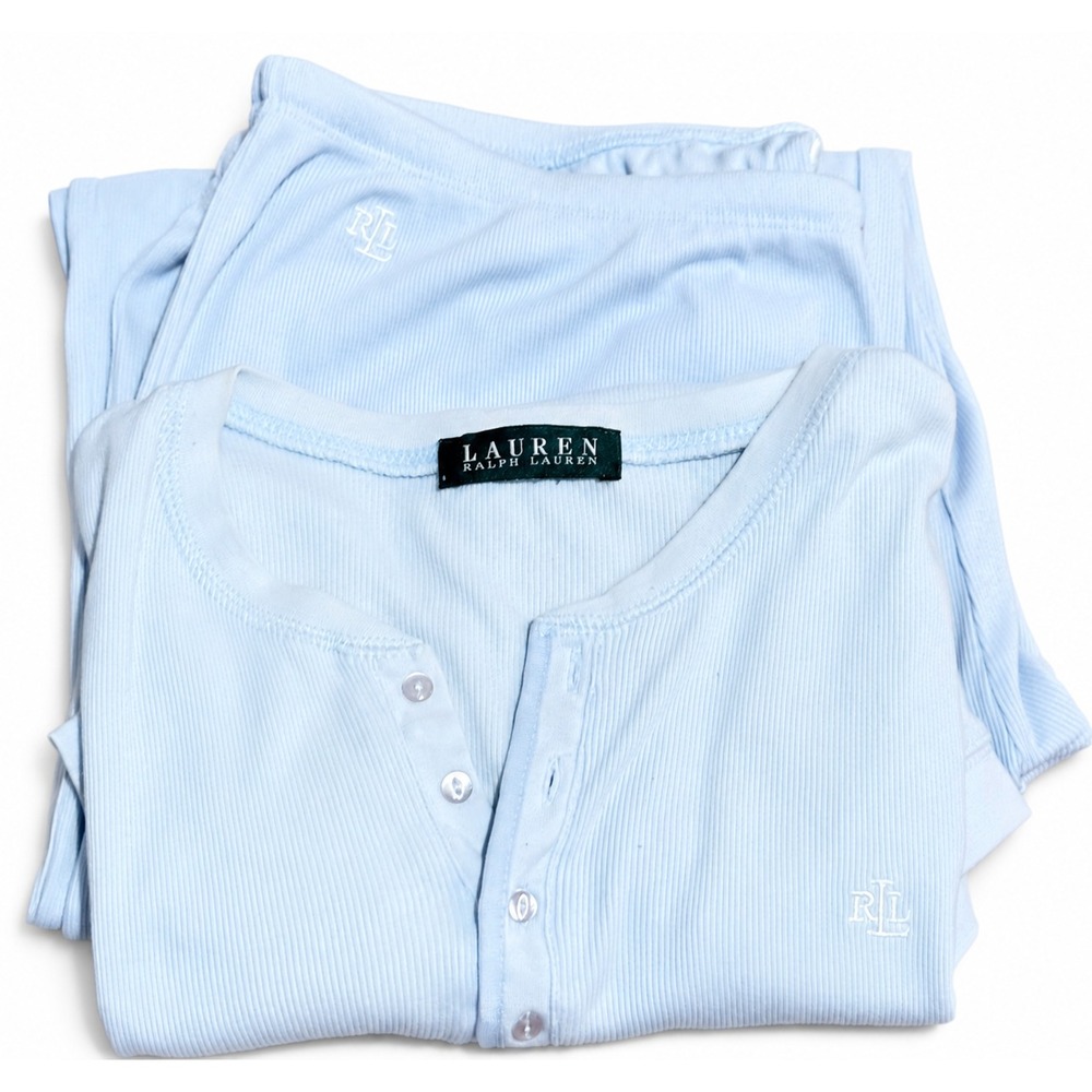 Vintage Ralph Lauren 2 Pc Pajama Set Women's Baby Blue S/M See Measurements